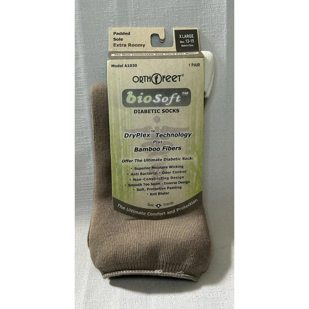 Orthofeet Biosoft Diabetic Socks Sz XL 12-15 Bamboo Fibers DryPlex Technology‎